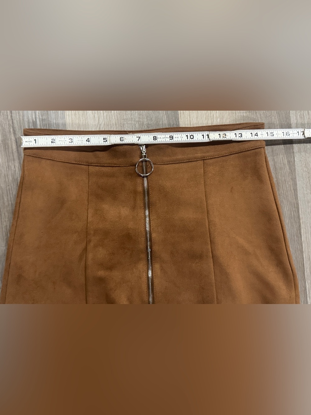 Altar'd State Brown Faux Suede Front-Zip Mini Skirt - Made in the USA - Picture 3 of 9